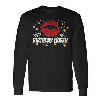 Womens Birthday Queen Red Lipps Men Women Long Sleeve T-shirt Graphic Print Unisex - Seseable