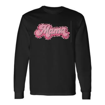 Womens Pink Leopard Retro Mama Mothers Day Mom Valentine Men Women Long Sleeve T-shirt Graphic Print Unisex - Seseable
