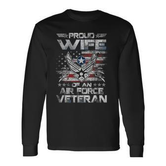 Womens Proud Wife Air Force Military Veterans Day Men Women Long Sleeve T-shirt Graphic Print Unisex - Seseable