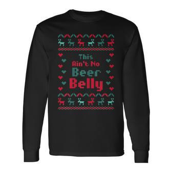 Womens This Aint No Beer Belly Christmas Pregnancy Announcement Men Women Long Sleeve T-shirt Graphic Print Unisex - Seseable