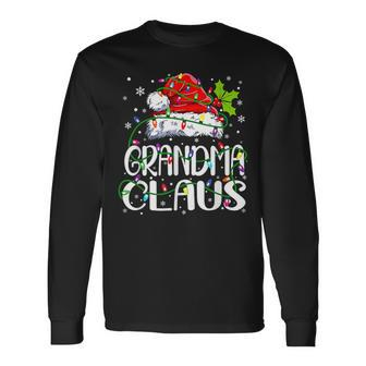 Womens Womens Grandma Claus Christmas Lights Pajama Men Women Long Sleeve T-shirt Graphic Print Unisex - Seseable