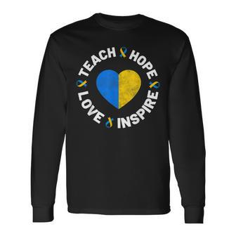 World Down Syndrome Day Awareness Ribbon Teach Hope Love T21 Long Sleeve T-Shirt T-Shirt | Mazezy