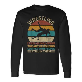 Wrestling Definition Wrestle Men Retro Wrestler Outfit Long Sleeve T-Shirt - Seseable