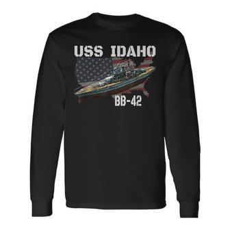 Ww2 American Battleship Uss Idaho Bb-42 Warships Veterans Long Sleeve T-Shirt - Seseable