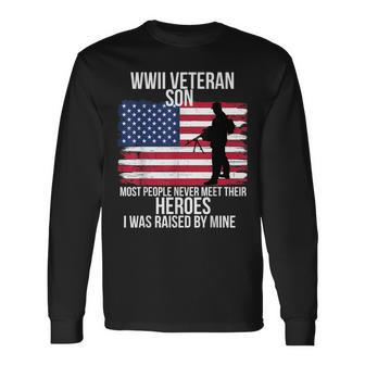 Wwii Veteran Son Most People Never Meet Their Heroes Usa Men Women Long Sleeve T-shirt Graphic Print Unisex - Seseable