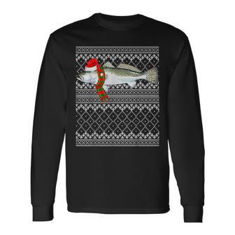 Xmas Fish Santa Hat Speckled Trout Ugly Christmas Men Women Long Sleeve T-shirt Graphic Print Unisex - Seseable