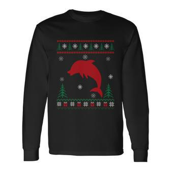 Xmas Matching Dolphin Lover Ugly Christmas Sweater Long Sleeve T-Shirt - Monsterry UK