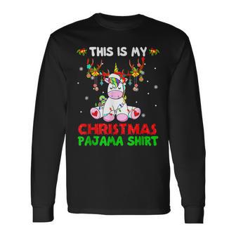Xmas This Is My Christmas Unicorn Santa Hat Lights Men Women Long Sleeve T-shirt Graphic Print Unisex - Seseable