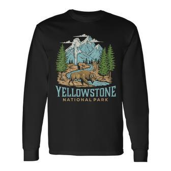 Yellowstone Us National Park Wolf Bison Bear Vintage Long Sleeve T-Shirt - Seseable
