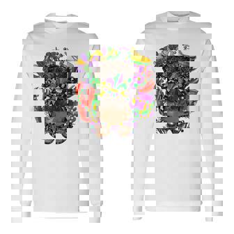 Afro Messy Bun Mardi Gras Crawfish Beads Mardi Gras Lover Long Sleeve T-Shirt - Seseable