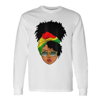 Afro Woman Headscarf Nubian Melanin Popping Black History Long Sleeve T-Shirt - Seseable