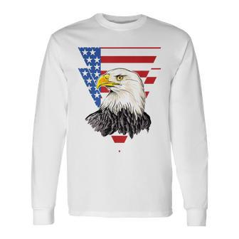 American Eagle With Stars And Stripes Us Flag Graphic Long Sleeve T-Shirt - Seseable