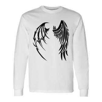 Angel Devil Wings Mythology Faith Men Women Long Sleeve T-shirt Graphic Print Unisex - Seseable