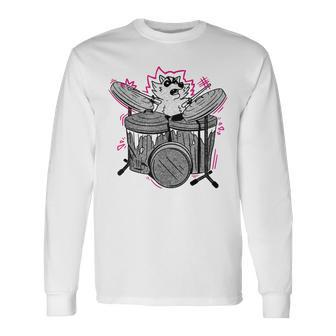 Animals Raccoon Playing Drums Music Long Sleeve T-Shirt T-Shirt | Mazezy DE
