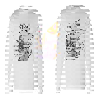 Anime Cat Eating Ramen Long Sleeve T-Shirt - Thegiftio