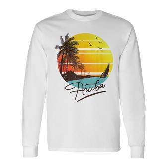 Aruba Retro Summer Tropical Beach Retro Vintage Vacation Long Sleeve T-Shirt T-Shirt | Mazezy