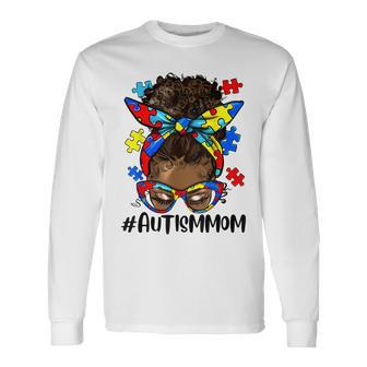 Autism Awareness Strong Mom Afro Bun Mother Black Long Sleeve T-Shirt T-Shirt | Mazezy