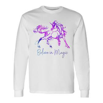 Believe In Magic Einhorn-Langarmshirts, Vintage-Fantasiekunst für Pferdefans - Seseable