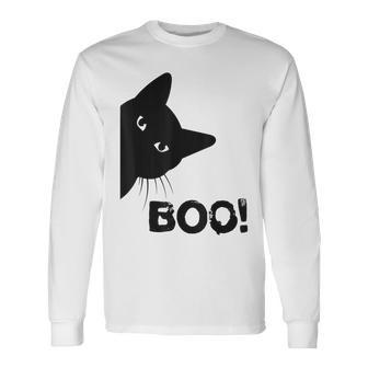 Boo Hiding Peekaboo Scary Halloween 2022 Cat Lovers Men Women Long Sleeve T-Shirt T-shirt Graphic Print - Thegiftio UK