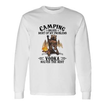 Camping und Vodka Bären-Lagerfeuer Langarmshirts, Lustiger Spruch Tee - Seseable