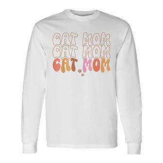 Cat Mom Retro Groovy Cats Adoption Long Sleeve T-Shirt T-Shirt | Mazezy