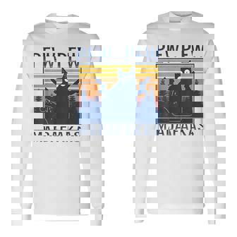 Cat Pew Pew Madafakas Crazy Funny Cat Lovers Vintage Men Women Long Sleeve T-shirt Graphic Print Unisex | Seseable UK