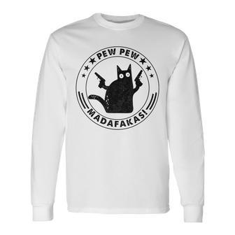 Cat Vintage Pewpewpew Madafakas Cat Crazy Pew Vintage Black Men Women Long Sleeve T-shirt Graphic Print Unisex - Seseable