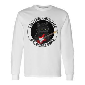 I Like Cats And Guitar And Maybe 3 People Cat Plays Guitar Long Sleeve T-Shirt - Seseable