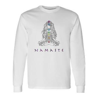Chakra Meditation Herren Langarmshirts mit Namaste-Schriftzug, Spirituelles Design - Seseable