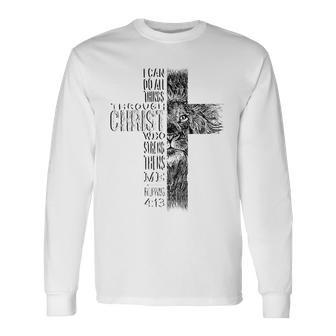 Christian Jesus Lion Of Tribe Judah Cross Lion Of Judah Long Sleeve T-Shirt - Seseable