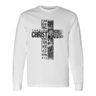 Christian Jesus Lion Of Tribe Judah Cross Lion Of Judah V3 Long Sleeve T-Shirt - Seseable