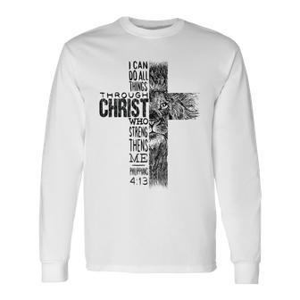 Christian Jesus Lion Of Tribe Judah Cross Lion Of Judah V5 Long Sleeve T-Shirt - Seseable