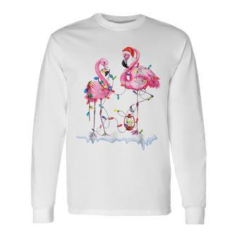 Christmas Flamingo Lights Tropical Xmas For Couple Women Men Women Long Sleeve T-Shirt T-shirt Graphic Print - Thegiftio UK