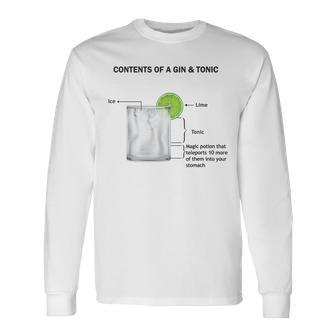 Contents Of A Gin & Tonic Drink Gin Lovers T Men Women Long Sleeve T-shirt Graphic Print Unisex - Seseable