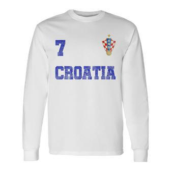 Croatia Soccer Jersey Number Seven Croatian Flag Football Men Women Long Sleeve T-shirt Graphic Print Unisex - Seseable
