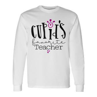 Cupids Favorite Teacher Valentines Day Long Sleeve T-Shirt - Seseable