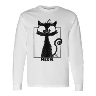 Cute Black Cat For Kitty Lovers | Big Eyes Cat Men Women Long Sleeve T-shirt Graphic Print Unisex - Seseable