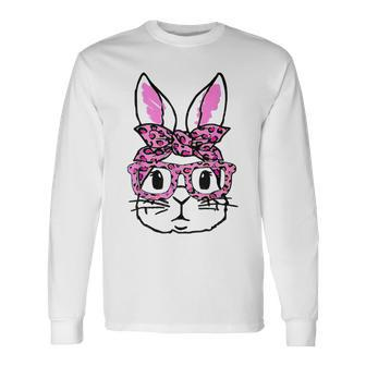 Cute Bunny Face Tie Dye Glasses Headband Happy Easter Day Long Sleeve T-Shirt | Mazezy