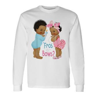 Cute Fros Or Bows Gender Reveal Baby Shower Long Sleeve T-Shirt - Seseable
