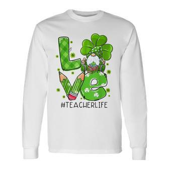 Cute Irish Gnome Love Teacher Shamrock St Patricks Day Long Sleeve T-Shirt - Seseable