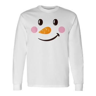 Cute Pajama Winter Christmas Snowman Face Womens Men Women Long Sleeve T-shirt Graphic Print Unisex - Seseable