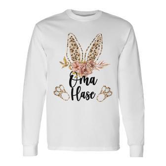 Damen Oma Hase Oster Langarmshirts im Floral-Leo Look - Seseable