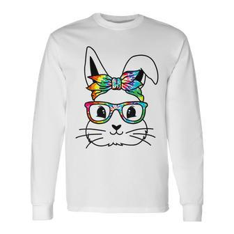 Easter Day Cute Bunny Rabbit Face Tie Dye Glasses Girl Long Sleeve T-Shirt | Mazezy