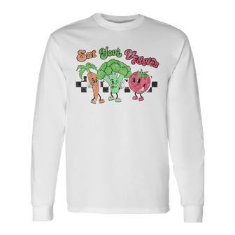 Eat Your Veggies Retro 90S Style Vegetable Funny Vegan Month Men Women Long Sleeve T-shirt Graphic Print Unisex - Seseable