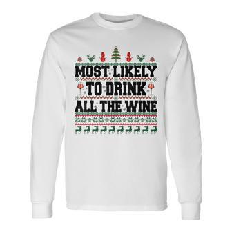 Familien-Weihnachts-Langarmshirts: Wer trinkt den Wein? Lustiges Design - Seseable