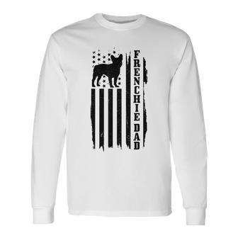 Frenchie Dad Vintage American Flag Patriotic French Bulldog Long Sleeve T-Shirt - Seseable
