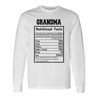 Funny Grandma Nutritional Facts Amazing Awesome Men Women Long Sleeve T-shirt Graphic Print Unisex - Seseable