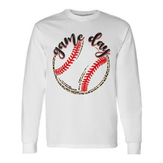 Game Day Baseball Life Softball Life Mom Leopard Long Sleeve T-Shirt T-Shirt | Mazezy DE