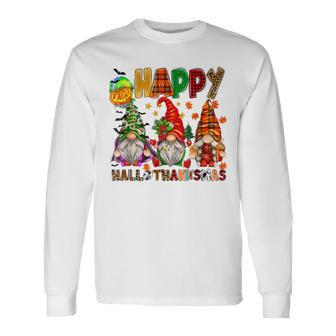 Gnomes Happy Hallothanksmas Halloween Thanksgiving Christmas V7 Men Women Long Sleeve T-Shirt T-shirt Graphic Print - Thegiftio UK