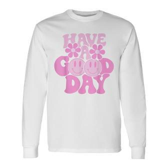 Have A Good Day Retro Smile Face Preppy Aesthetic Long Sleeve T-Shirt | Mazezy
